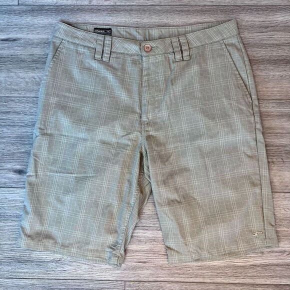 O'Neill Men's Green Plaid Flat Front‎ Relaxed Fit Bermuda Short Size 34 - Picture 1 of 7